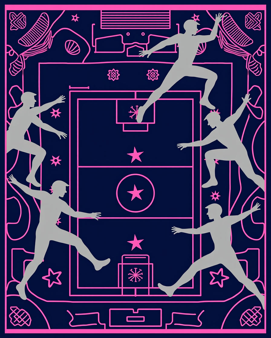 Pink Navy Silhouette Figures Athletic Rug