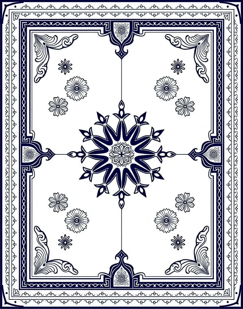 Grand Navy Floral Medallion Centerpiece Rug