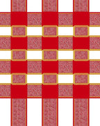 Red White Gingham Gold Rectangular Border Rug