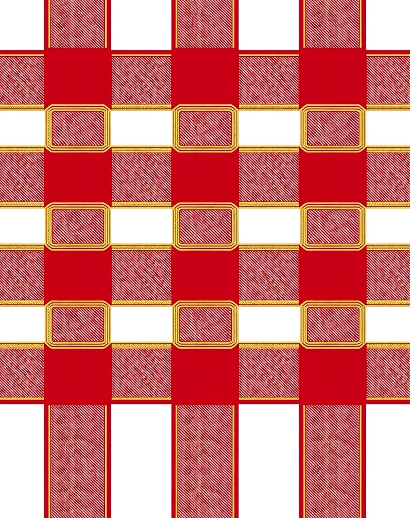 Red White Gingham Gold Rectangular Border Rug