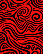 Vivid Red Black Swirling Lines Rug
