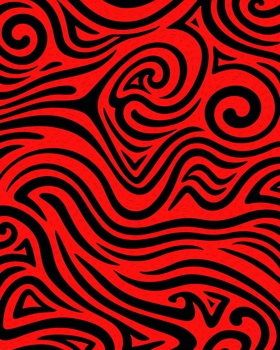 Vivid Red Black Swirling Lines Rug