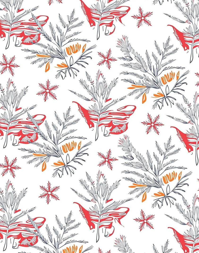 Red Orange Leafy Branch Bloom Rug