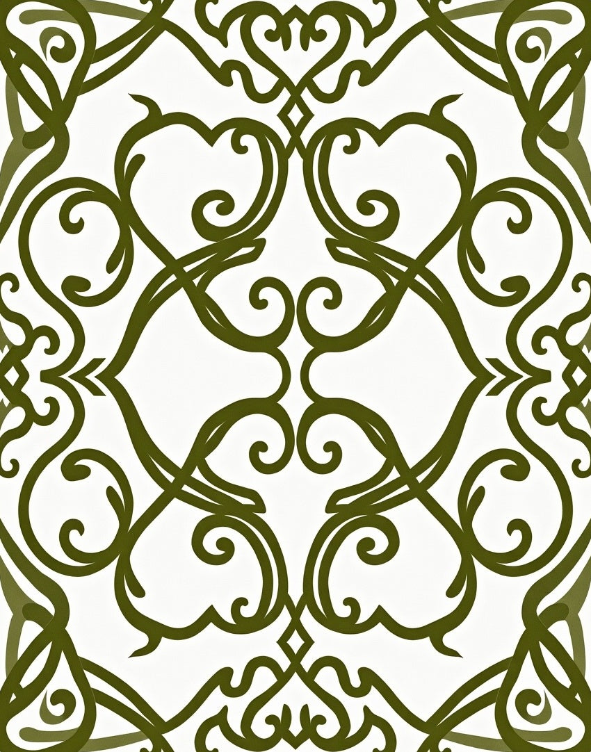 Olive Green Vine Scrollwork Rug