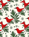 Crimson Birds Evergreen Snowflakes Rug