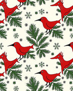 Crimson Birds Evergreen Snowflakes Rug