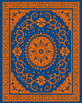 Orange Floral Medallion Blue Border Rug