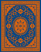 Orange Floral Medallion Blue Border Rug