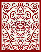 Crimson Floral Heart Medallion Swirls Rug