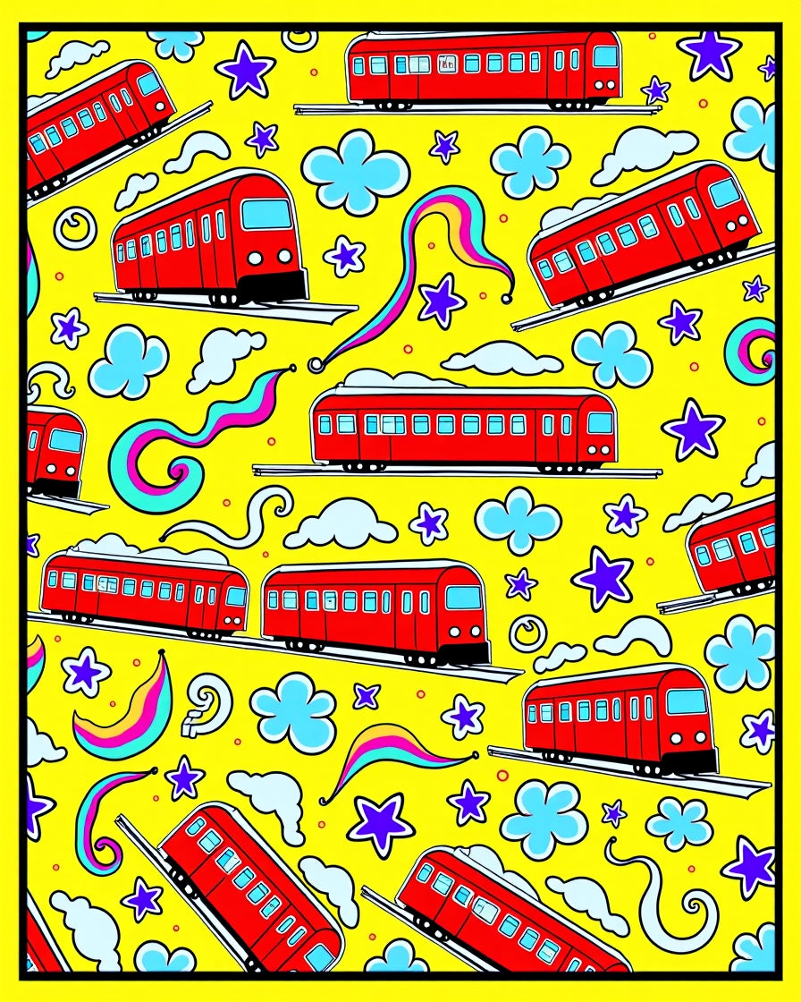 Whimsical Red Train Clouds Stars Rug