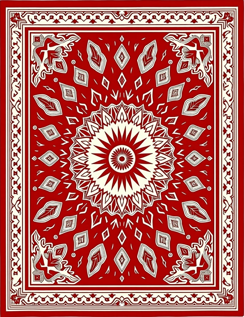 Crimson Floral Sunburst Medallion Rug