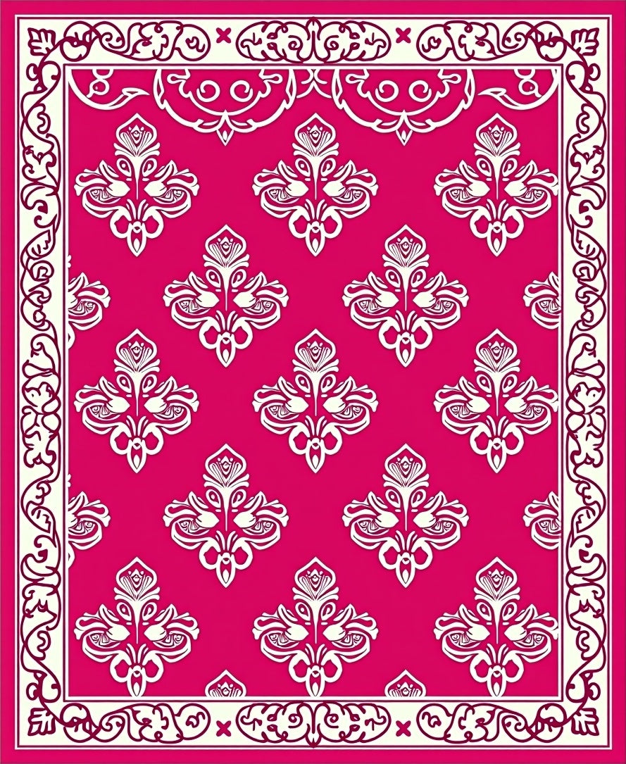 Pink White Elegant Floral Crest Rug