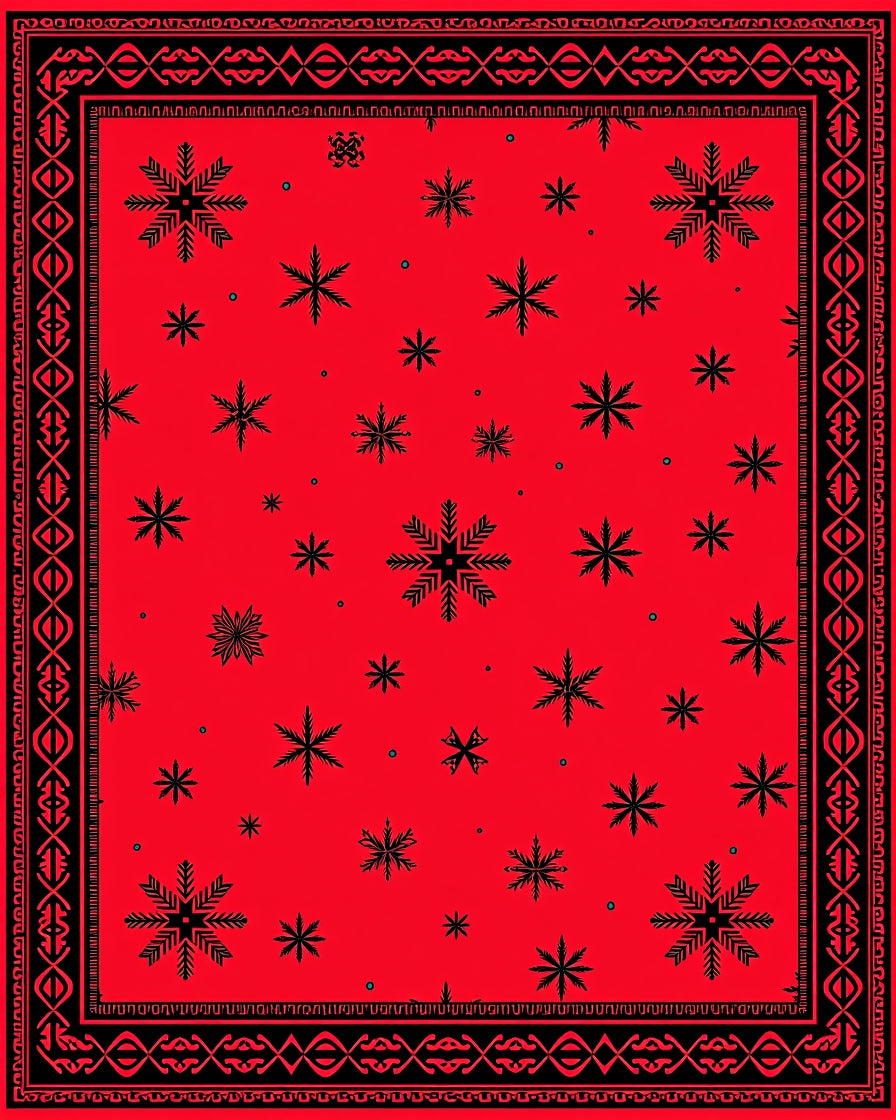 Crimson Snowflake Scattered Border Rug