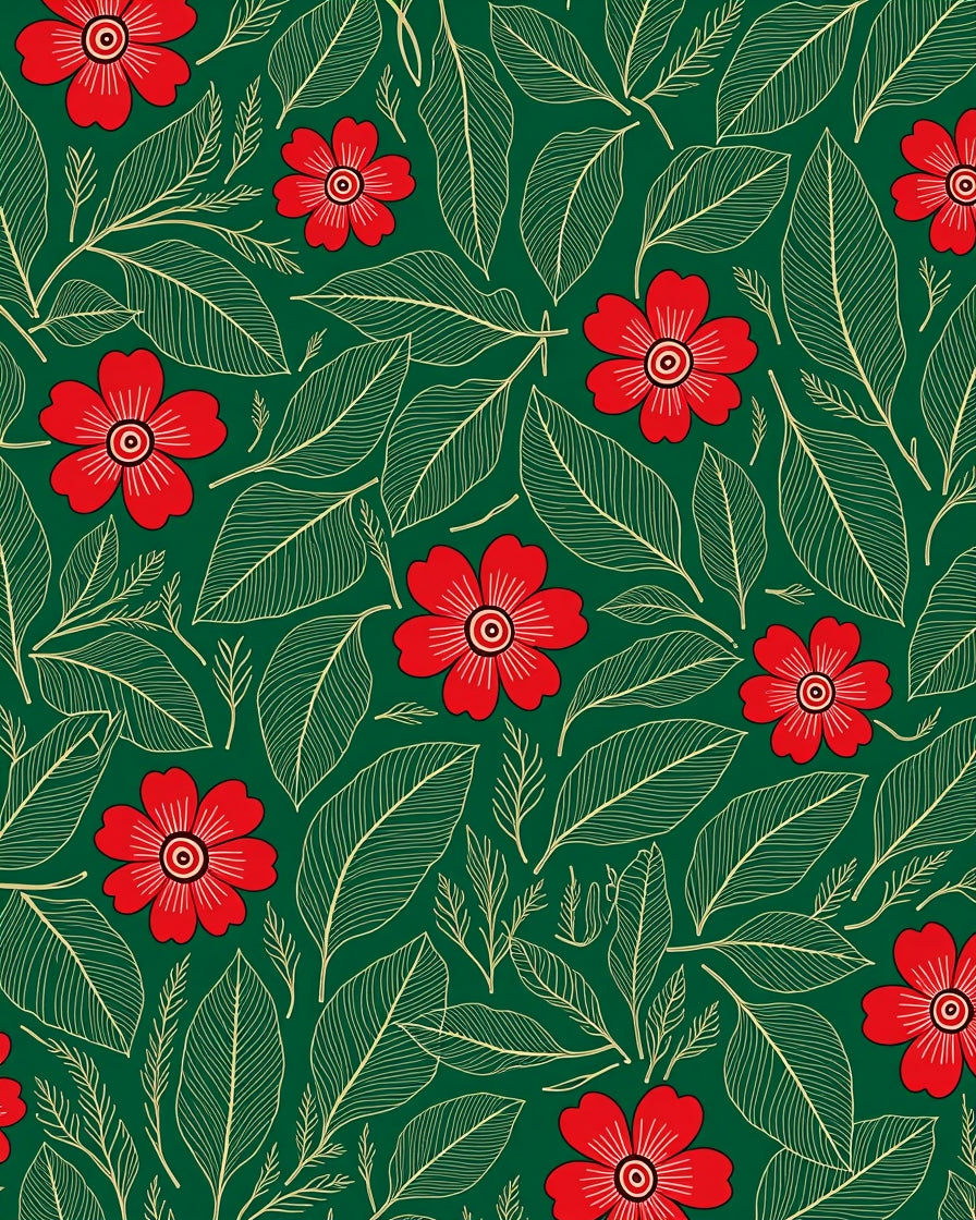 Crimson Floral Leafy Garland Rug