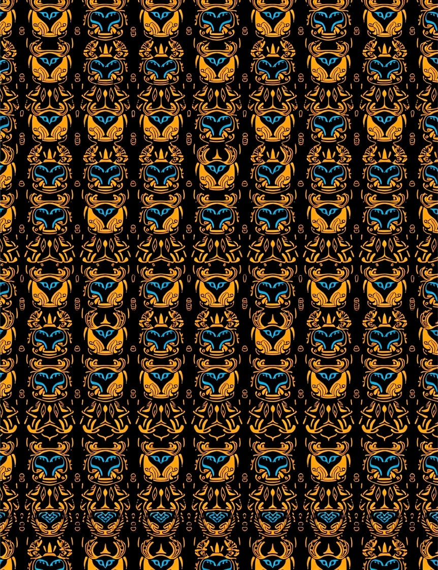 Golden Scarab Black Vertical Tribal Rug