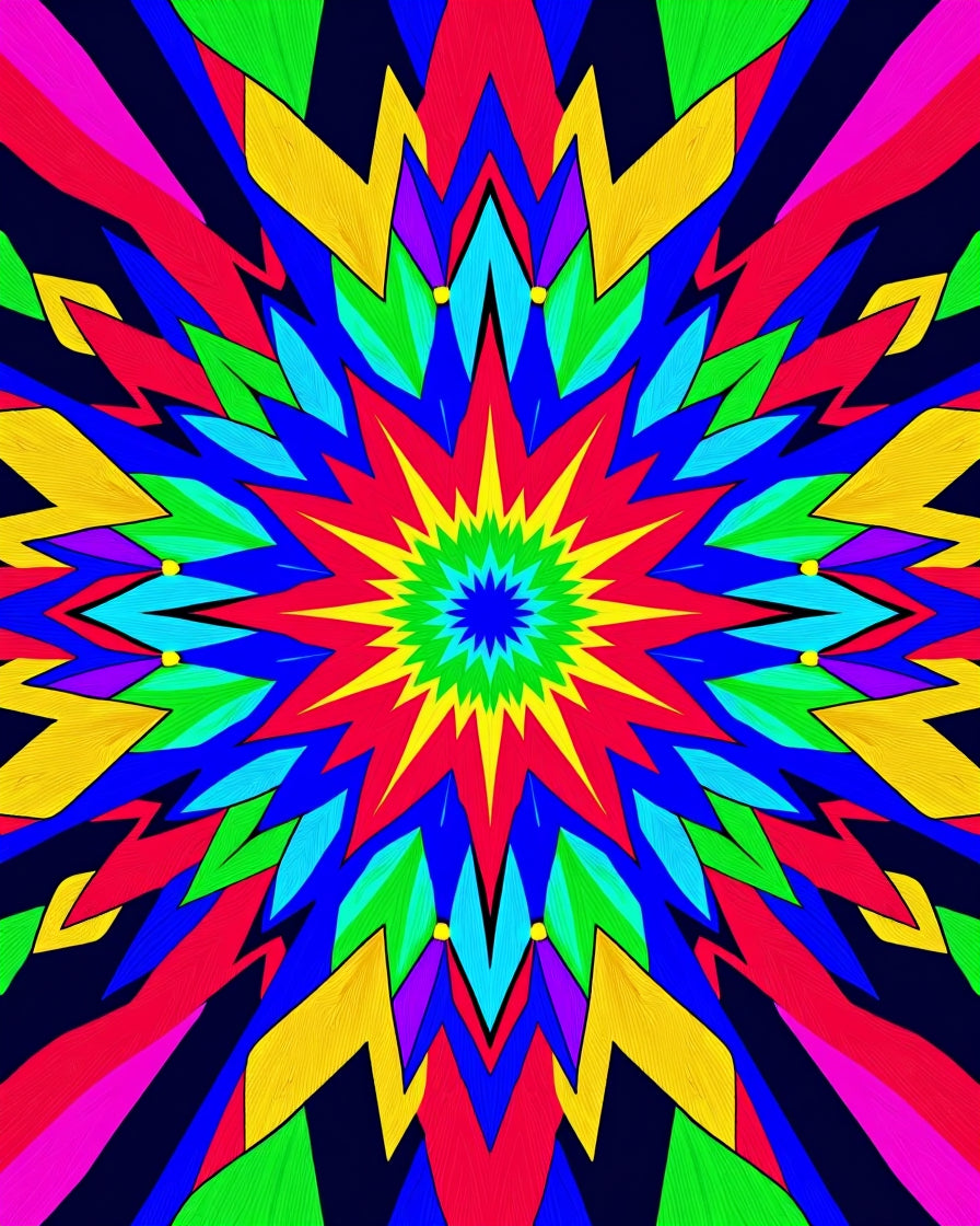 Kaleidoscope Starburst Radiant Colors Rug