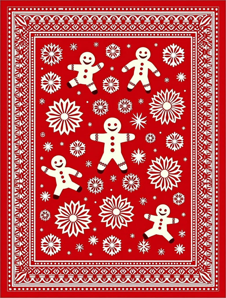 Festive Red Gingerbread Snowflakes Rug