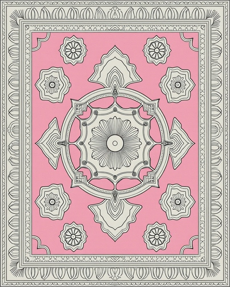 Elegant Pink Floral Mandala Arrangement Rug