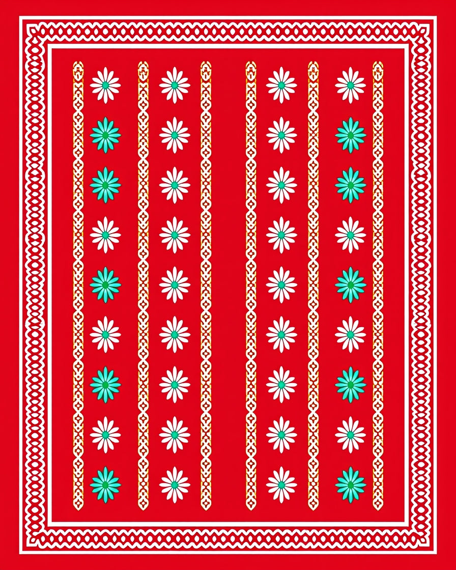 Bold Red Floral Stripe Rug