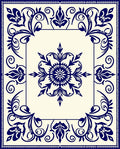 Navy Blue Floral Medallion Scrollwork Rug