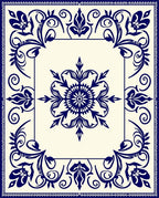Navy Blue Floral Medallion Scrollwork Rug