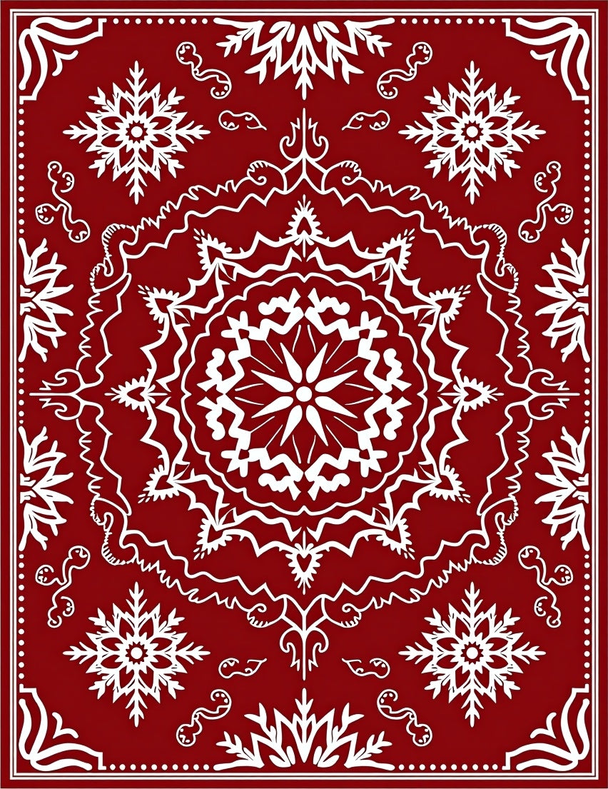 Crimson Snowflake Mandala Rug