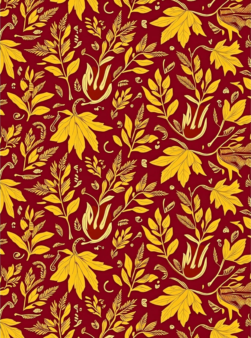 Crimson Gold Botanical Foliage Rug