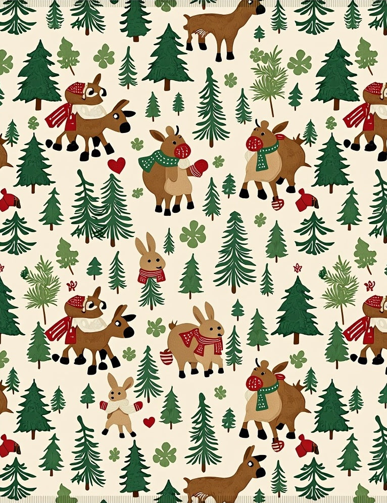 Woodland Critters Forest Christmas Trees Rug