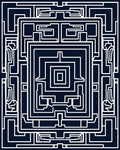 Deep Blue White Geometric Maze Rug
