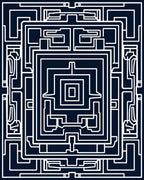 Deep Blue White Geometric Maze Rug