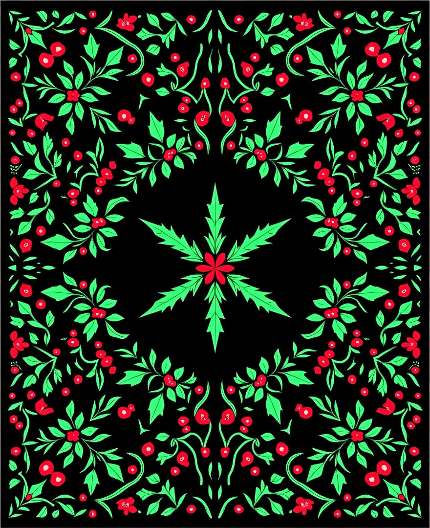 Vibrant Red Green Floral Medallion Rug