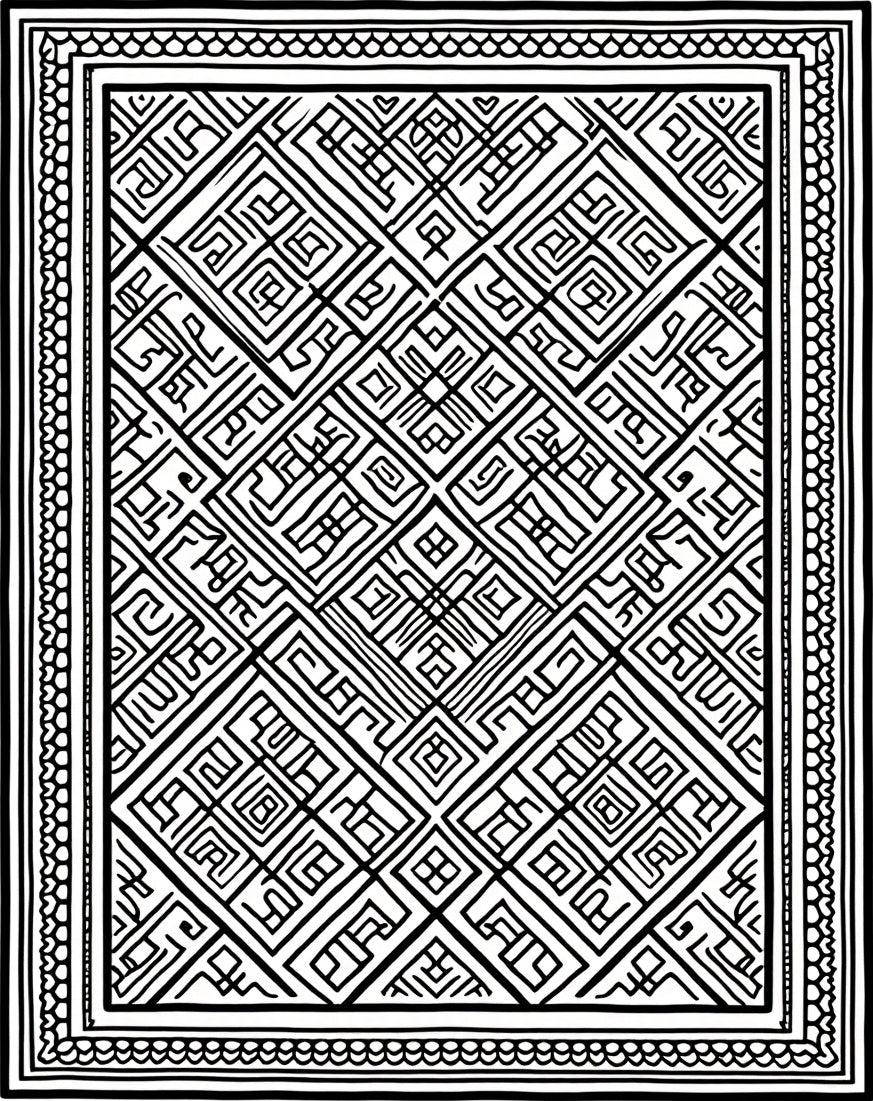 Black White Geometric Maze Rug