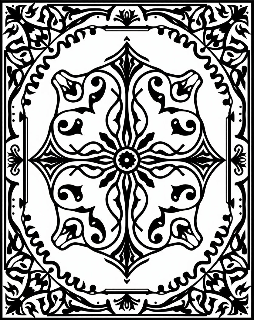 Intricate Black and White Medallion Arabesque Rug