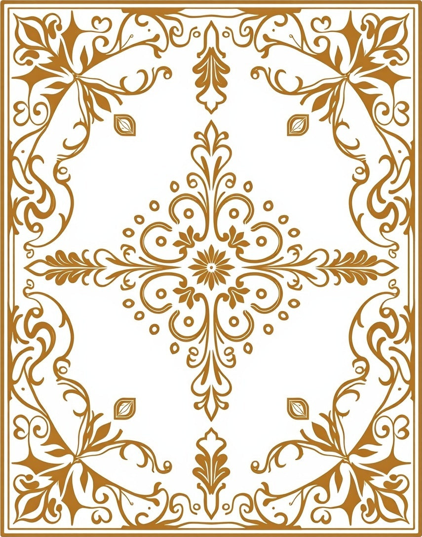 Golden Scrollwork Medallion Arrangement Rug