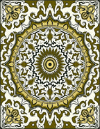 Olive Gold Floral Medallion Mandala Rug