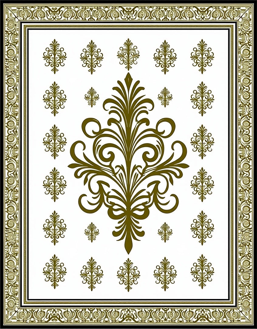 Golden Olive Damask Scrollwork Medallion Rich Rug