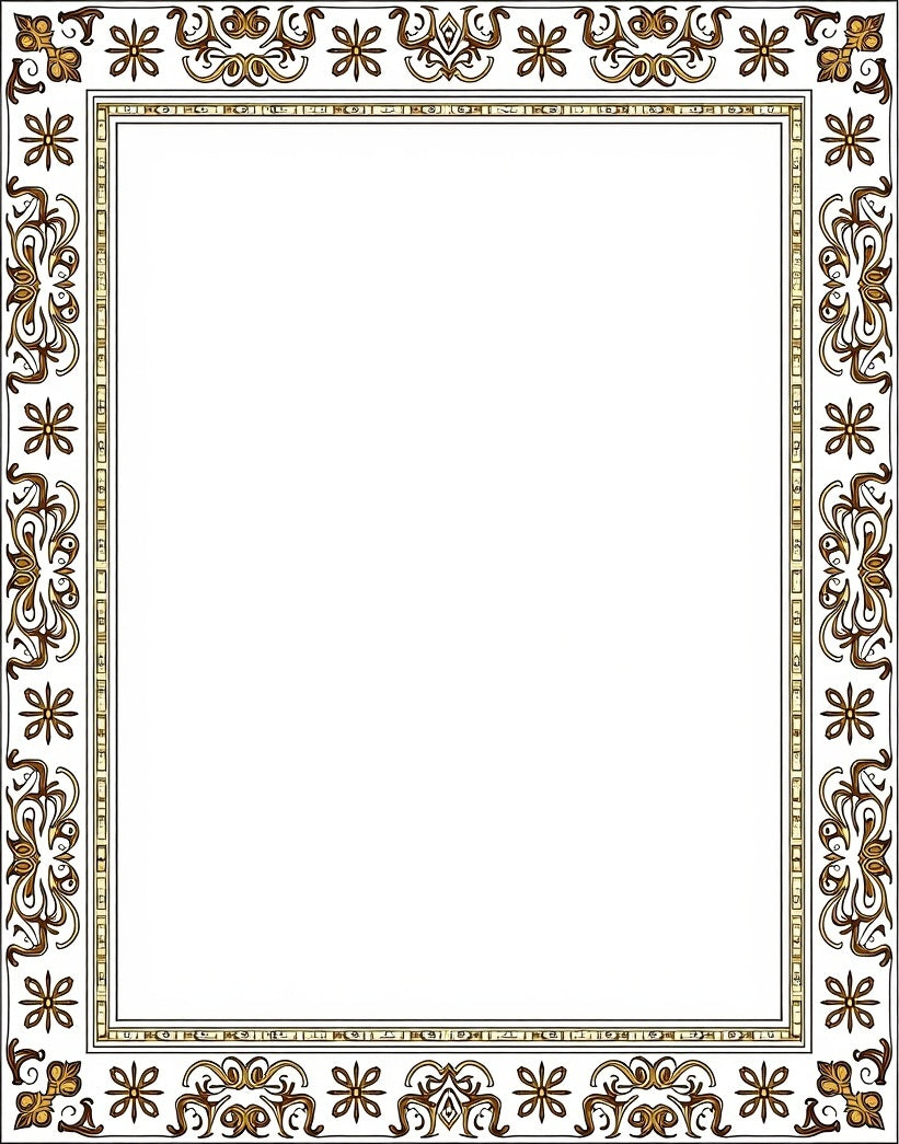 Ornate Golden Floral Border Rug
