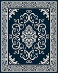 Dark Blue Cream Intricate Medallion Framing Rug