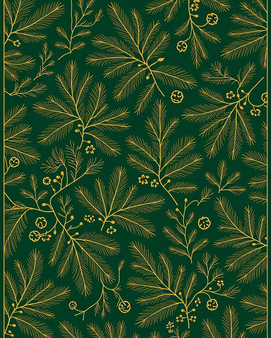 Golden Pine Branch Botanical Art Rug