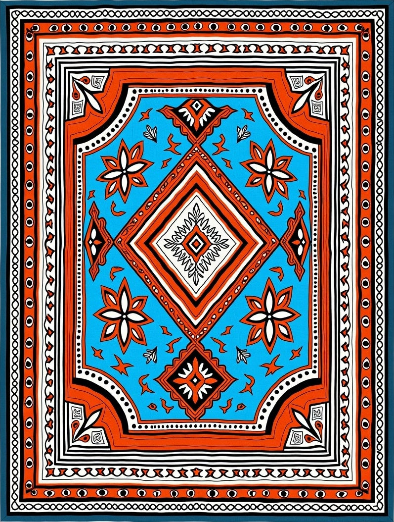 Vibrant Aqua Orange Geometric Diamond Rug
