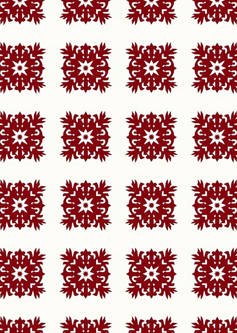Deep Crimson Floral Square Medallion Rug