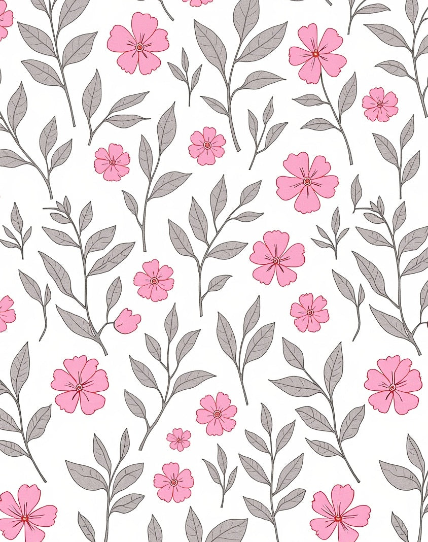 Pastel Pink and Gray Floral Branch Rug
