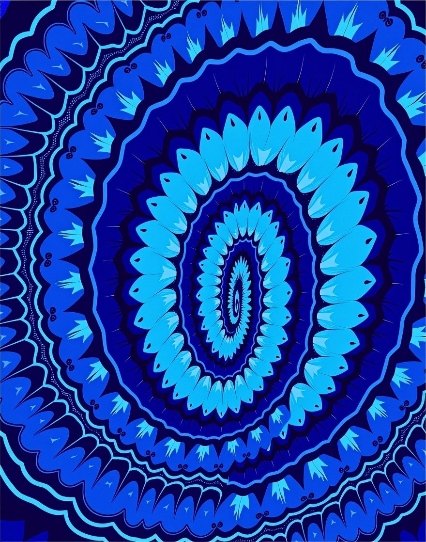 Deep Blue Radial Sunburst Rug