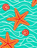 Tropical Orange Starfish Turquoise Waves Rug