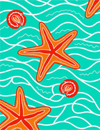 Tropical Orange Starfish Turquoise Waves Rug