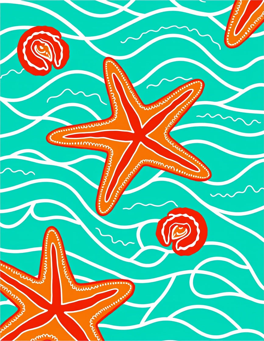 Tropical Orange Starfish Turquoise Waves Rug
