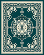 Deep Teal Ivory Ornate Medallion Rug