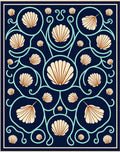 Navy Seashell Medallion Scrollwork Rug