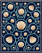 Navy Seashell Medallion Scrollwork Rug