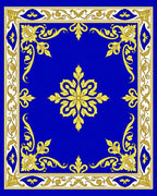 Royal Blue Golden Floral Medallion Rug